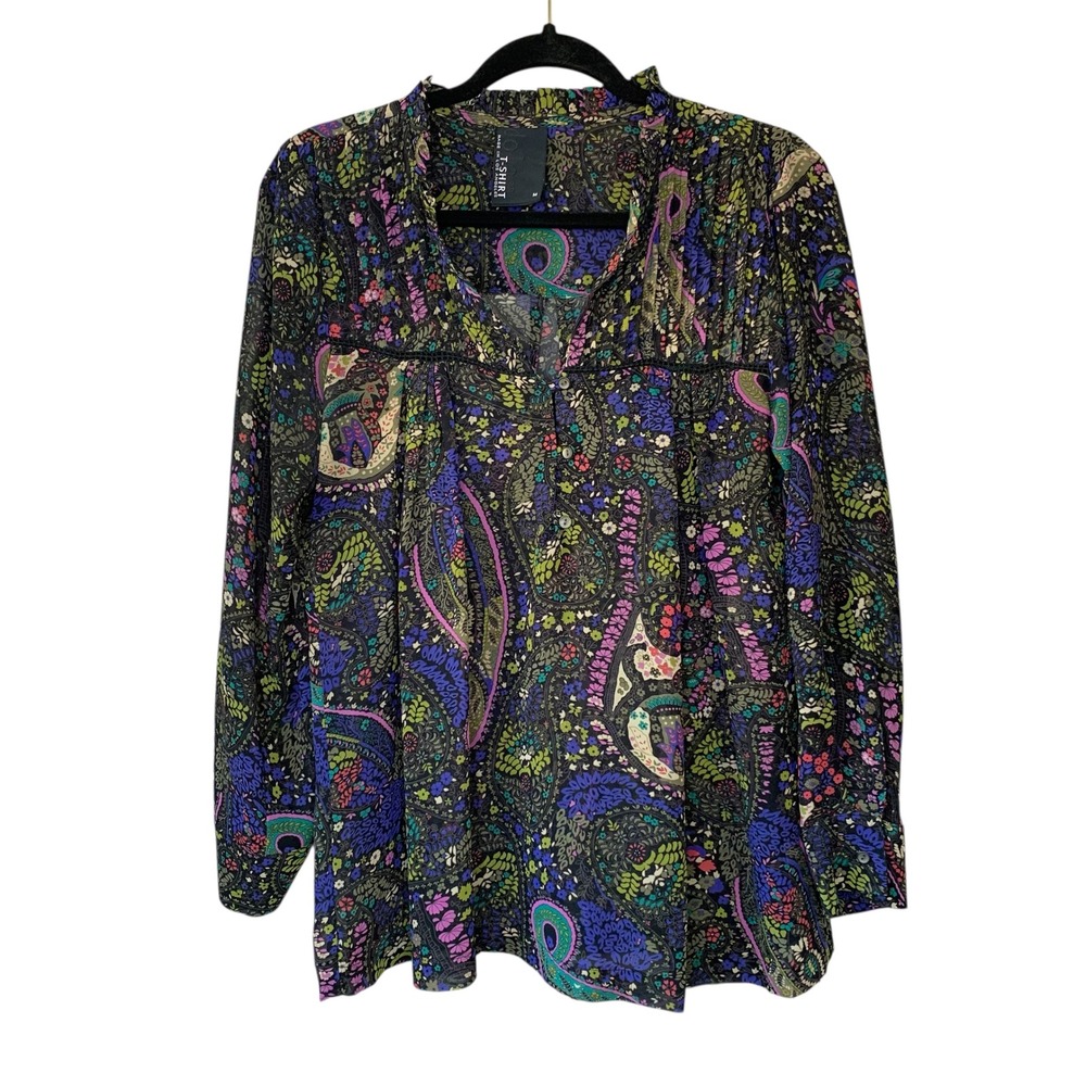 Dolan T-Shirt Made in Los Angeles multi Floral Long Sleeve Blouse‎ Womens M